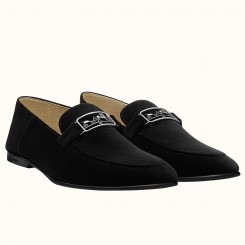Hermes Men's Tenor Loafers In Black Suede Leather HD1530hn36