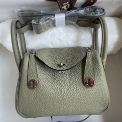 Hermes Mini Lindy Handmade Bag In Sauge Clemence Leather HD1592Yf79