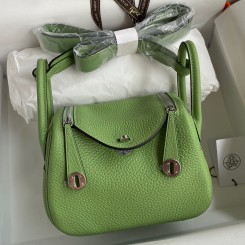 Hermes Mini Lindy Handmade Bag In Vert Cypres Clemence Leather HD1597Pu45