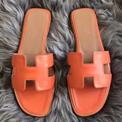 Hermes Oran Sandals In Orange Swift Leather HD1696dP73