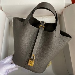 Hermes Picotin Lock 18 Handmade Bag in Etain Clemence Leather HD1830Hk55