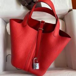 Hermes Picotin Lock 18 Handmade Bag in Red Clemence Leather HD1839pP61