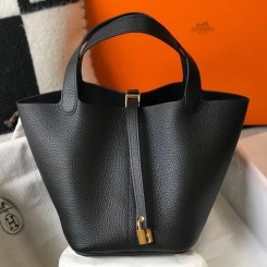 Hermes Picotin Lock 22 Bag In Black Clemence Leather HD1850Av26