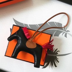 Hermes Rodeo Horse Bag Charm In Black/Camarel/Red Leather HD1923KD87