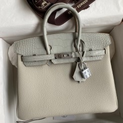 Hermes Touch Birkin 25 Bag in Pearl Grey Togo and Matte Alligator Leather HD2017Tq55