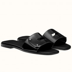 Hermes View Sandals In Black Patent leather HD2054tQ92