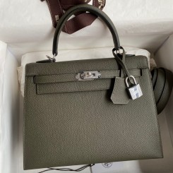 High Imitation Hermes Kelly Sellier 25 Handmade Bag In Vert De Gris Epsom Calfskin HD1319ng31