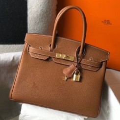 High Quality Hermes Birkin 30cm Bag In Gold Clemence Leather GHW HD210xJ94