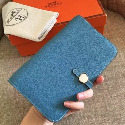 High Quality Hermes Dogon Duo Wallet In Blue Jean Leather HD563fd87