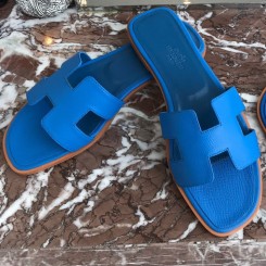 High Quality Imitation Hermes Oran Slide Sandals In Blue Hydra Epsom Calfskin HD1730Vu82