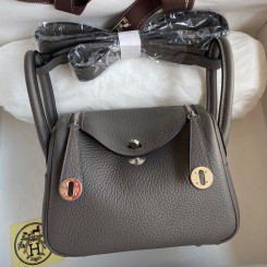 Imitation AAA Hermes Mini Lindy Handmade Bag In Etain Clemence Leather HD1575Xy49