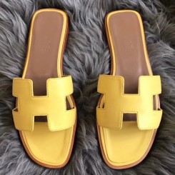 Imitation AAA Hermes Oran Sandals In Yellow Swift Leather HD1722kf15