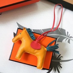 Imitation Best Hermes Rodeo Horse Bag Charm In Yellow/Piment/Green Leather HD1945NP24