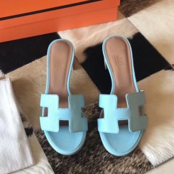 Imitation Cheap Hermes Oasis Sandals In Blue Atoll Epsom Leather HD1623GU35