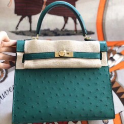 Imitation Hermes Kelly 25cm Handmade Bag In Vert Vertigo Ostrich Skin HD2049sd97