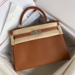 Imitation Hermes Kelly Retourne 32 Handmade Bag In Gold Clemence Leather HD1258Cx15