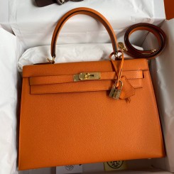 Imitation Hermes Kelly Sellier 32 Handmade Bag In Orange Epsom Calfskin HD1361VO34