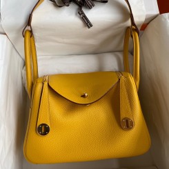 Imitation Hermes Lindy 26 Handmade Bag In Jaune Ambre Clemence Leather HD1392lH78