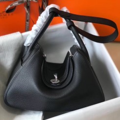 Imitation Hermes Lindy 26cm Bag In Black Clemence Leather HD1413Gp56
