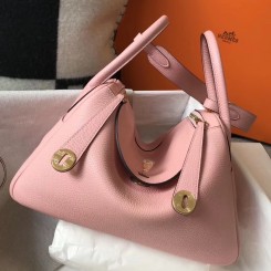 Imitation Hermes Lindy 30cm Bag In Pink Clemence Leather GHW HD1452JC57