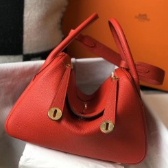 Imitation Hermes Lindy 30cm Bag In Red Clemence Leather GHW HD1453QQ72