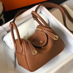 Imitation Hermes Lindy Mini Bag In Gold Clemence Leather GHW HD1460zN91