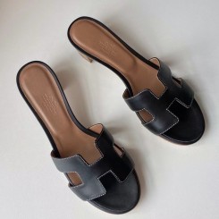 Imitation Hermes Oasis Sandals In Black Swift Leather HD1622uk46