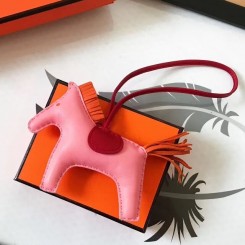 Imitation Hermes Rodeo Horse Bag Charm In Pink/Red/Orange Leather HD1937lL78