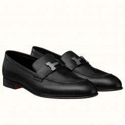 Imitation High Quality Hermes Men's Paris Loafers In Black Calfskin HD1526Bo39