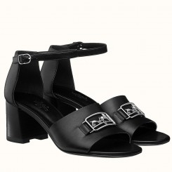 Knockoff AAAAA Hermes Viaggio 60MM Sandals In Black Leather HD2050Jc39