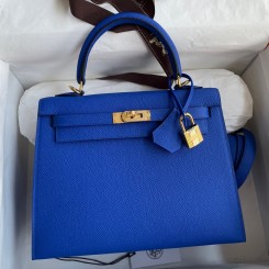 Knockoff Best Hermes Kelly Sellier 25 Handmade Bag In Blue France Epsom Calfskin HD1289sm35