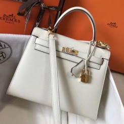 Knockoff Hermes Kelly 25cm Sellier Bag In White Epsom Leather HD920FI62