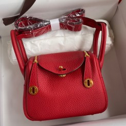 Knockoff Hermes Mini Lindy Handmade Bag In Red Clemence Leather HD1588yN38