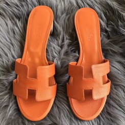 Knockoff Hermes Oasis Sandals In Orange Epsom Leather HD1631yK94