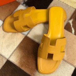 Knockoff Hermes Oran Slide Sandals In Yellow Epsom Calfskin HD1751WW40