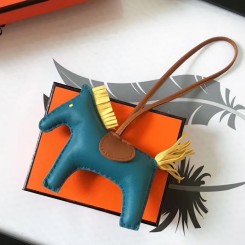 Knockoff Hermes Rodeo Horse Bag Charm In Cyan/Camarel/Yellow Leather HD1929yN38