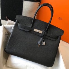 Knockoff High Quality Hermes Birkin 30cm Bag In Black Clemence Leather PHW HD205FA65