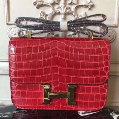 Knockoff High Quality Hermes Red Constance MM 24cm Crocodile Bag HD1910FA65