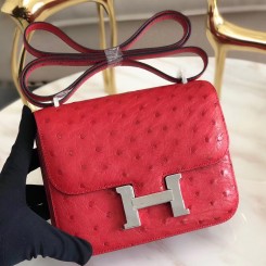 Luxury Hermes Constance 18 Handmade Bag In Red Ostrich Leather HD1549Eq40