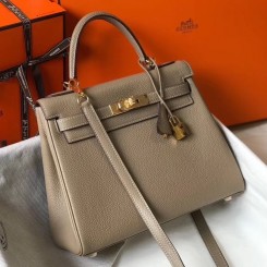 Luxury Hermes Kelly 25cm Retourne Bag In Tourterelle Clemence Leather HD905Xo56