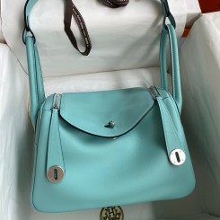 Luxury Hermes Lindy 26 Handmade Bag In Blue Atoll Swift Calfskin HD1378vA84