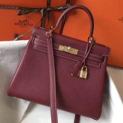 Quality Hermes Kelly 28cm Bag In Bordeaxu Clemence Leather GHW HD931rR91