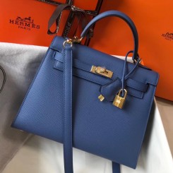 Replica AAAAA Hermes Kelly 25cm Sellier Bag In Agate Blue Epsom Leather HD907Xr29