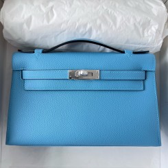 Replica Best Quality Hermes Kelly Pochette Handmade Bag In Blue du Nord Epsom Calfskin HD1178cE98
