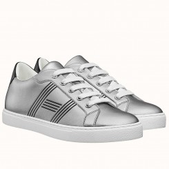 Replica Best Quality Hermes Men's Avantage Sneakers In Grey Metallic Leather HD1519cE98