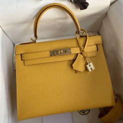 Replica Fashion Hermes Kelly Sellier 28 Handmade Bag In Jaune Ambre Epsom Calfskin HD1342iF13
