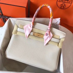 Replica Hermes Birkin 30 Handmade Bag In White Clemence Leather HD2064Ye83