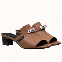 Replica Hermes Candy 40mm Sandals In Brown Calfskin HD415cS18