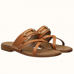 Replica Hermes Claire Sandals In Brown Calfskin HD432fp99