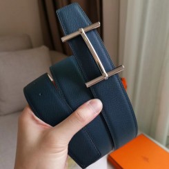 Replica Hermes H d'Ancre Reversible Belt In Blue/White Epsom Leather HD723BJ25